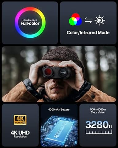4K Night Vision Binoculars for Adults with Full Color, 36MP Photos, 1000m Range, 8X Zoom for Dad, Hunters, Campers – Includes 32GB Card & Carry Case - Image 2