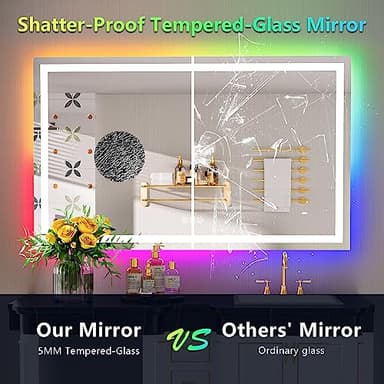 YEELAIT 50x32 Inch RGB LED Bathroom Mirror Front Light and RGB Backlit Lighted Vanity Mirror for Bathroom Wall Mounted Dimmable Anti Fog Memory Shatter-Proof IP54 Waterproof Horizontal/Vertical - Image 6