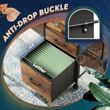 DEVAISE 2 Drawer Mobile File Cabinet, Rolling Printer Stand with Open Storage Shelf, Fabric Vertical Filing Cabinet fits A4 or Letter Size for Home Office, Rustic Brown Wood Grain Print - Image 4