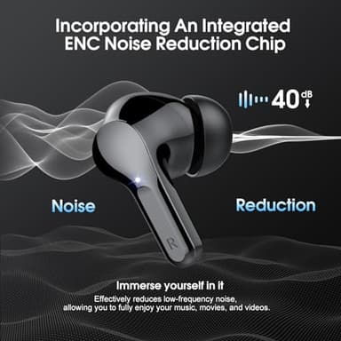 Wireless Earbuds, Bluetooth 5.4 Headphones HiFi Stereo, Bluetooth Earbuds with ENC Noise Cancelling Mic, IP7 Waterproof in Ear Earphones, 48H, LED Display Ear Buds for Pad Workout Sports, Black - Image 3