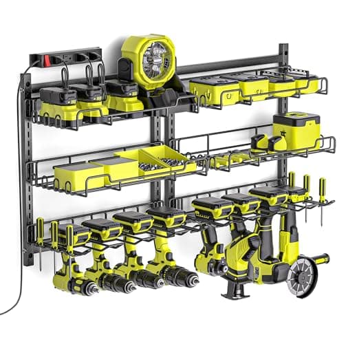Amoowis Power Tool Organizer with Charging Station, 4 Outlet Power Strip, 5 Min Fast Assembly ＆ Max 35lb by Heavy Duty 2 Pack, 8 Slots for Drill Holder in Garage/Pegboard Suitable for Husband Birthday - Image 1