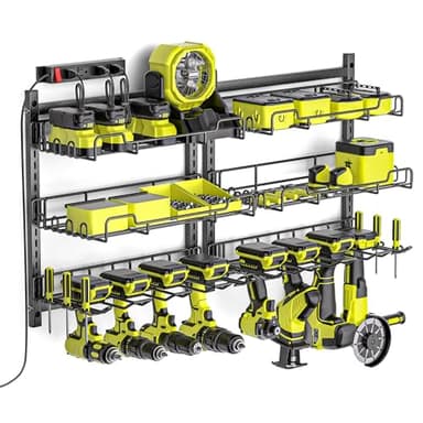 Amoowis Power Tool Organizer with Charging Station, 4 Outlet Power Strip, 5 Min Fast Assembly ＆ Max 35lb by Heavy Duty 2 Pack, 8 Slots for Drill Holder in Garage/Pegboard Suitable for Husband Birthday - Image 1