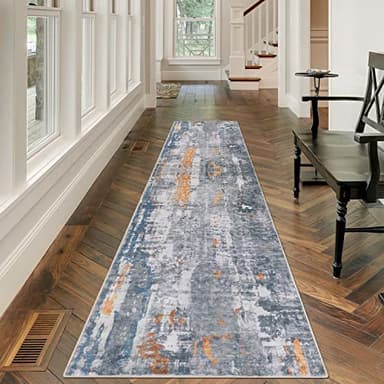 famibay Runner Rugs for Hallway 2x10 Runner Rug Non Slip Modern Hallway Rug Runner Printed Abstract Soft Low Pile Carpet Runners for Hallway Kitchen Entryway(Grey/Rust) - Image 7
