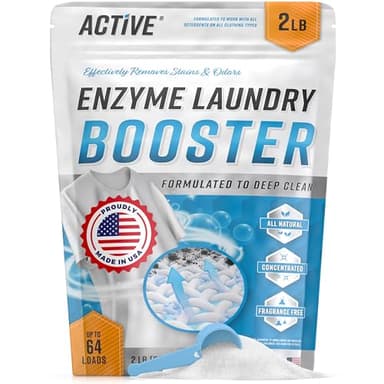 Enzyme Laundry Booster Odor Remover - 2 lbs Unscented Enzymatic Clothes Stain Cleaner Powder, Natural Deodorizer with Bio Active Enzymes, Detergent Additive Eliminator for Sweat, Oil, Blood - 64 Loads - Image 1