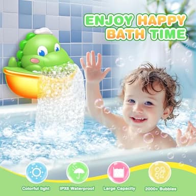 Dinosaur Baby Bath Toys Light Up Bath Bubble Machine with Colourful Light Bathtime Shower Bath Toys for Kids Ages 1-3 4-8 Birthday Gift Easter Basket Stuffers for Toddler Boys Girls - Image 3