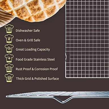 Cooling Rack for Baking 2-Pack, 16x10 Inches Baking Rack, Thick Wire Cookie Rack for Cooking, Roasting, Grilling, Drying, Oven Safe, Fits Half Sheet Pan, Silver - Image 2