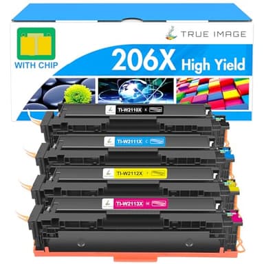 206X Toner Cartridges 4 Pack High Yield: MFP M283cdw M255dw M283fdw 206A Set Compatible Replacement for HP 206X for HP Color Laserjet Pro MFP M283fdw M283cdw M283 Printer Ink (with Chip -B/C/Y/M) - Image 1