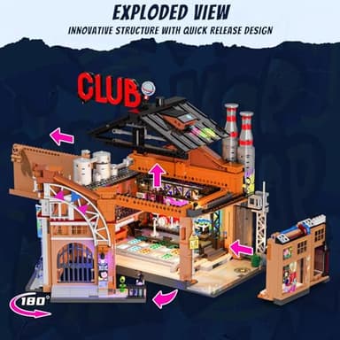 FUNWHOLE Factory House of Music Lighting Building Bricks Set - Street Fusion Music Club City Town Fully Accessible Multi-Form Modular Collection Kit 2654 Pcs for Adults & Teens & Street Culture Lovers - Image 3
