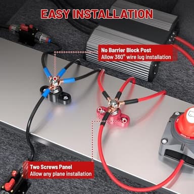RED WOLF 12V 150A Power Distribution Block 5/16" Single Stud Busbar M8 Terminal Bus Bar 12 Volt DC Battery Junction Post for Auto Boat Marine Solar System Positive and Negative (2PC) - Image 4