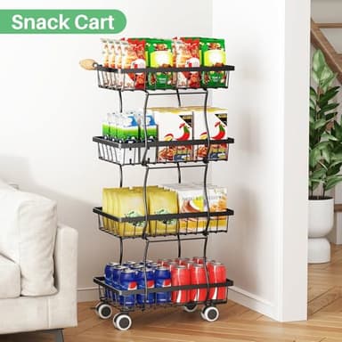 Fruit Basket Kitchen Pantry Organizers and Storage - 4 Tier Stackable Metal Wire Basket Stand for Fruit Vegetable Snacks Jars Bins Containers Organization, Black - Image 6