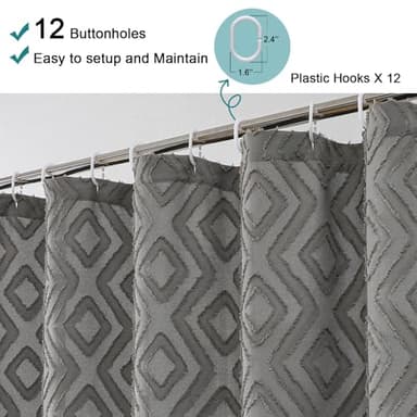 Chyhomenyc Diamo Grey Shower Curtains - Geom Tufted Textured Heavy Duty Thick Fabric Shower Curtains, 280G/M Luxury Weighted Cloth Bath Curtain Set with 12 Plastic Hooks, 72" W x 72" L - Image 3