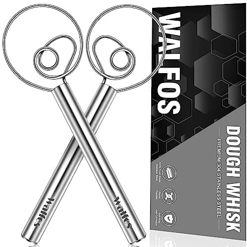 Walfos Danish Dough Whisks, Rustproof Stainless Steel Bread Whisk, Quick Mixing Bread Mixer, Dutch Dough Whisk for Cooking, Blending, Whisking, Stirring, Sourdough, Pizza, Pastry, Cake Batter（2pcs) - Image 1
