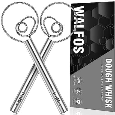 Walfos Danish Dough Whisks, Rustproof Stainless Steel Bread Whisk, Quick Mixing Bread Mixer, Dutch Dough Whisk for Cooking, Blending, Whisking, Stirring, Sourdough, Pizza, Pastry, Cake Batter（2pcs) - Image 1