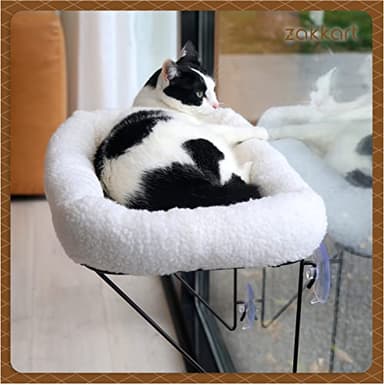 Zakkart Cat Window Perch - 100% Metal Supported from Below - Comes with Warm Spacious Pet Bed - Cat Window Hammock for Large Cats & Kittens - for Sunbathing, Napping & Overlooking (White) - Image 2