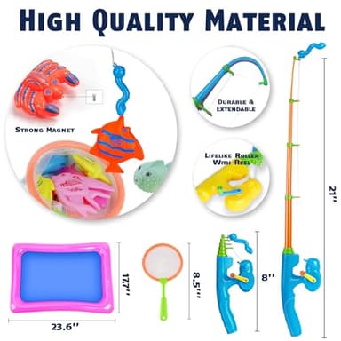 CozyBomB™ Magnetic Fishing Toys Game Set for Kids | Water Table Bathtub Kiddie Pool Party & Pole Rod Net, Plastic Floating Fish Toddler Color Ocean Sea Animals Birthday Age 3 4 5 6 Year - Image 2