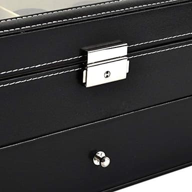 Siveit 12 Grids Sunglass Organizer Leather Eyeglasses Collector Double-Layer Eyewear Display Case Lockable Storage Box, Black - Image 4