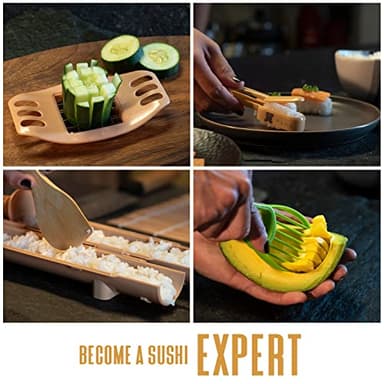 Alas Complete 20 Piece Sushi Making Set - Kit for Beginners & Pros with Knife, 2 Mats, Rice Bazooka and Dipping Plate - Image 6