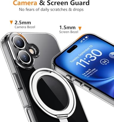 Temdan Magnetic for iPhone 16 Case,[with 360°Rotatable Invisible Magnetic O-Ring Stand][Military Grade Shockproof][Compatible with MagSafe] Slim Phone Case for iPhone 16 6.1" Clear - Image 4
