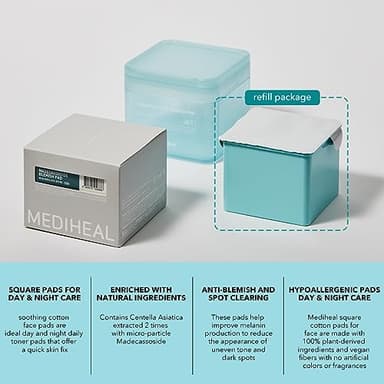 (Only Refill) Mediheal Madecassoside Blemish Pad (100 ) - Cotton Facial Toner Pads for Anti Blemish to Improved Uneven Skin Tone - Vegan Gauze - Image 3
