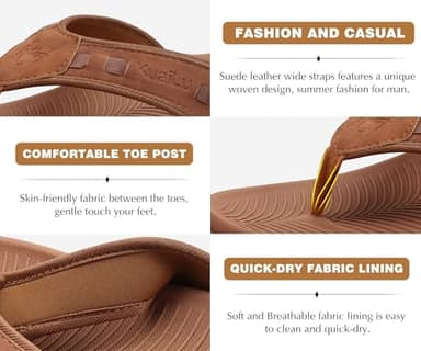 KuaiLu Mens Leather Sport Flip Flops Comfort Orthotic Thong Sandals with Plantar Fasciitis Arch Support for Outdoor Summer - Image 6