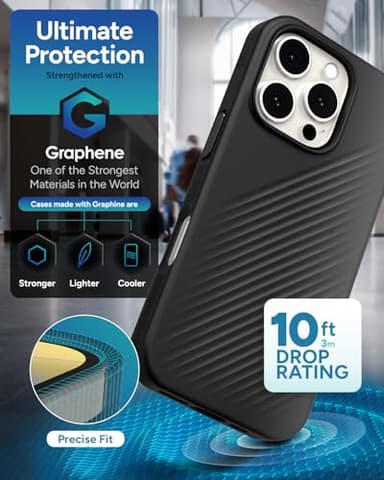 ZAGG Luxe Snap Case for iPhone 16 Pro - MagSafe Wireless Charging, 10ft Drop Protection, Eco-Friendly, Graphene Reinforced, Ripple Design, Black - Image 4