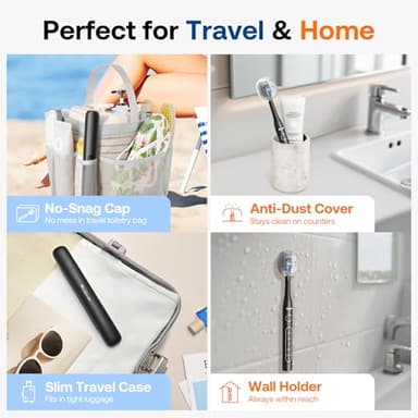 Bitvae ADA Accepted Electric Toothbrush, Travel Toothbrush Rechargeable for Adults and Kids, 60-Day Battery, 5 Modes, 8 Heads, Portable Travel Case & Holder, Shadow Black - Image 6
