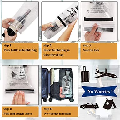 [UPGRADED PROTECTION] 4 Set (8 pcs) Reusable Wine Bags for Travel, Wine Travel Protector, Bottle Travel Sleeve Case For Airplane, Car, Cruise, TRIPLE Protection Luggage Leak-Proof Safety Impact Resist - Image 4