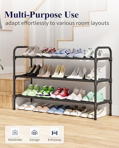 Kitsure Extra-Long Shoe Rack for Closet, Shoe Organizer for Front Door Entrance, Stackable Shoe Shelf, Detachable Closet Organizers and Storage, 39.0" Wide - 3 Tier, Black - Image 8
