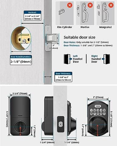 TEEHO TE001 Keyless Entry Door Lock with Keypad - Smart Deadbolt Lock for Front Door with 2 Keys - Auto Lock - Easy Installation - Matte Black - Image 6