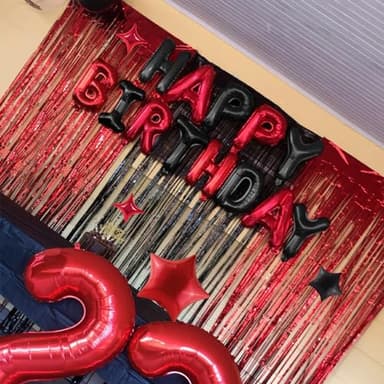 CANREVEL Happy Birthday Banner 13pcs 16 Inch Mylar Foil Letters Sign Balloons Birthday Party Decorations for Kids and Adults - 3D Black Red - Image 6