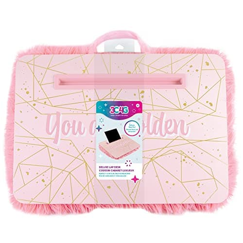 3C4G Pink & Gold Deluxe Fur Lap Desk, Take Tech on The Go, Includes a Media Slot That Perfectly Holds Tablets & Phones, for Ages 6 and up by Make It Real - Image 1