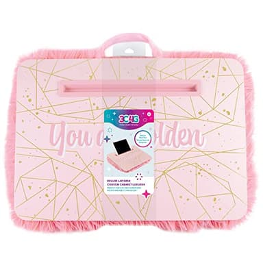 3C4G Pink & Gold Deluxe Fur Lap Desk, Take Tech on The Go, Includes a Media Slot That Perfectly Holds Tablets & Phones, for Ages 6 and up by Make It Real - Image 1