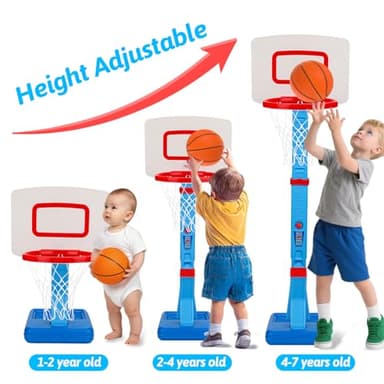 Toddler Basketball Hoop Indoor Mini Adjustable Basketball Goal with Ball Pump Outdoor Toys Backyard Game Outside Pool Basketball Toys for 1 2 3 4 Year Old Boy Girl Kid Toy Age 2-4 4-8 Birthday Gift - Image 2