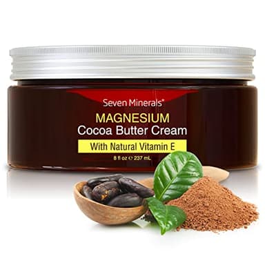 Seven Minerals, Natural Magnesium Cream for Pain Calm, Leg Cramps, Sleep & Muscle Soreness With Moisturizing Organic Cocoa Butter & Vitamin E - No Harmful Ingredients USA Made Safe for Kids (8 fl oz) - Image 1