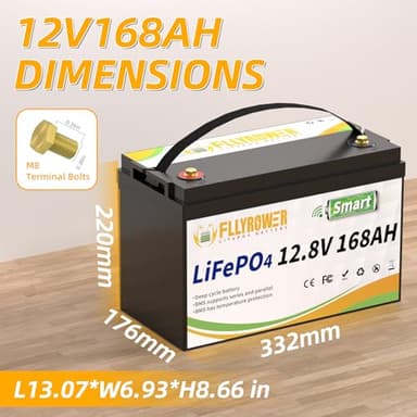 FLLYROWER Lithium Battery 12V 168AH With Smart BMS and 17000 Deep Cycles Lifepo4 Battery Grade A Cells for Marine Trolling Motor RV camping Solar Golf Cart Off-Grid - Image 4