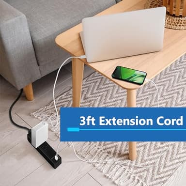 LIDER Outlet Extender with 3 Receptacles, 21W USB Type-A, and 2 USB Type-C, Ultra-Thin Wall Plate Plug with Cord Extender, 3-Outlet Power Strip, Flat-Face, Slim Design, ETL-Listed, 3ft Cord, Black - Image 9