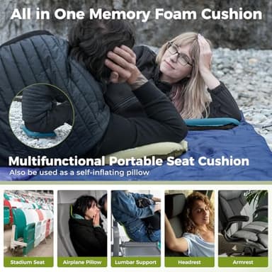 ATEPA Inflatable Stadium Seat Cushion, Self-Inflating Memory Foam Stadium Seats Bleacher Seat Chair Cushion Pad for Airplane Travel Backpacking Sports Events, Grey - Image 4