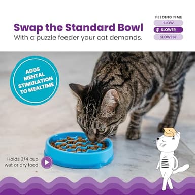 Catstages Kitty Slow Feeder Cat Bowl for Wet or Dry Cat Food, Helps Prevent Bloat & Improve Digestion, Non-Slip, BPA-Free, Small, Blue - Image 3