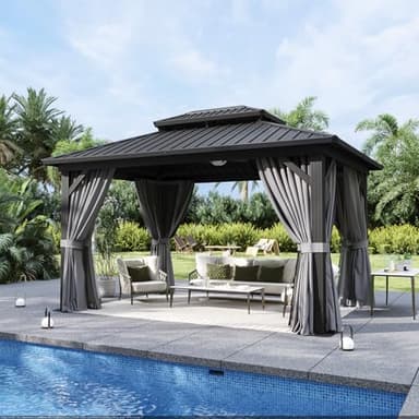 Aoxun 10'x14' Hardtop Gazebo, Aluminum Frame Canopy with Double Galvanized Steel Roof, Outdoor Metal Pavilion with Netting, Curtains for Backyard, Patio and Deck - Image 3