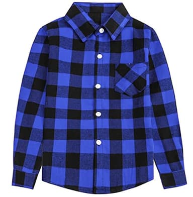 SANGTREE Girls Plaid Shirts Long Sleeve Button Down Flannel Shirts Buffalo Blue, 8-9 Years = Tag 150 - Image 2