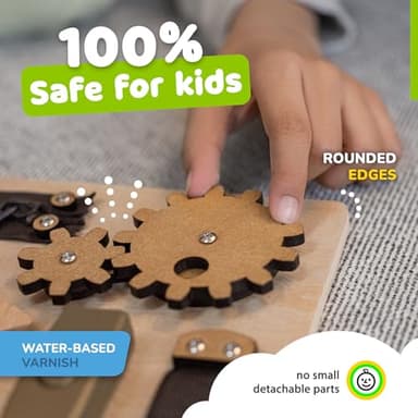 Montessori Busy Board for Toddlers, Premium Wooden Toddler Busy Board for 1 2 3 Year Old with 10 Educational Activities for Fine Motor Skills, Sensory Activity Toy for Travel, Gift for Boys & Girls - Image 7