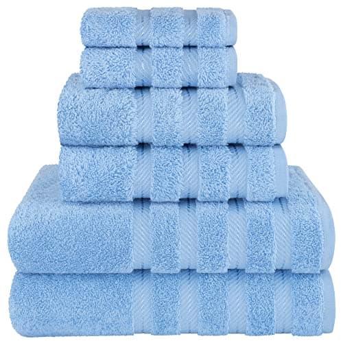 American Soft Linen Luxury 6 Piece Towel Set, 2 Bath Towels 2 Hand Towel 2 Washcloths, 600 GSM 100% Cotton Turkish Towels for Bathroom, Sky Blue Towel Sets - Image 1
