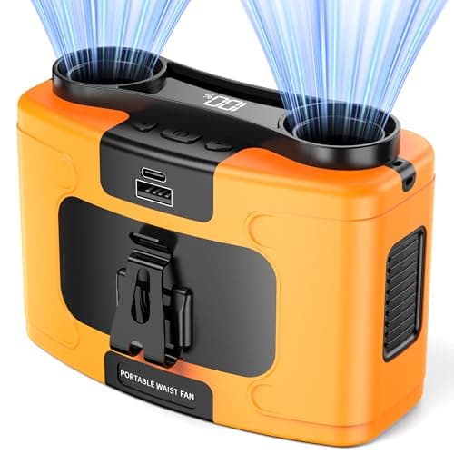 AddAcc Portable Waist Fan, 20000mAh Battery Operated, Clip On Belt & Rechargeable, 10 Speeds 16000RPM Strong Airflow, Max 40H Working Time, Personal Shirt Fan for Outdoor Jobsite Camping Travel - Image 1