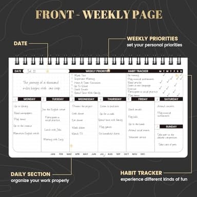 Weekly Planner 2026 - Spiral Bound, 11.2'' x 6.3'', Undated Daily Productive Weekly Planner, 55 Weeks - Image 5