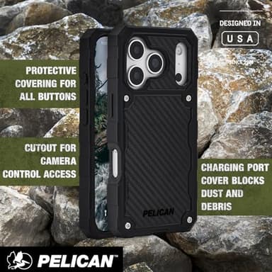 Pelican Shield iPhone 17 Pro Case [Compatible with MagSafe] Rugged Phone Case w/ 24ft Military-Grade Drop Protection - Heavy Duty Phone Cover w/Belt Clip Holster for iPhone 17 Pro - Carbon - Image 5