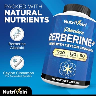 Nutrivein Premium Berberine 1200 mg with Ceylon Cinnamon - 120 Capsules: High-Absorption Berberine Supplement for Defenses, Digestion, & Metabolism - Image 5