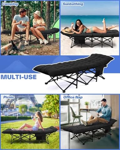 Sportneer Camping Cots for Adults: 1200D Double Layer Oxford Camping Cot with 2 Side Pockets - Heavy-Duty Comfort Cot Bed for Camping Travel Tent Day Outdoor & Home Guest, Ease of Setup - Image 8