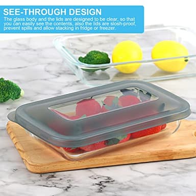 KOMUEE 8 Pieces Glass Baking Dish with Lids Rectangular Glass Baking Pan Bakeware Set with Lids, Baking Pans for Lasagna, Leftovers, Cooking, Kitchen, Fridge-to-Oven, Gray - Image 5