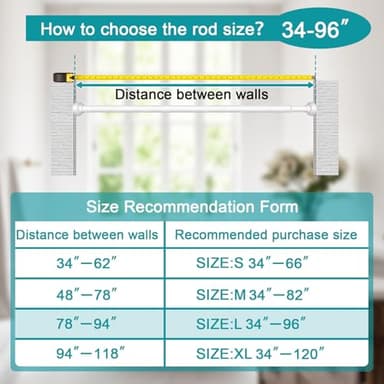 YNL Shower Curtain Rod 34-96 Inches, Non-Slip, Never Rust, No Drill Spring Tension Curtain Rod for Bathroom Window Stainless Steel, White - Image 8
