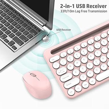 LeadsaiL Pink Wireless Keyboard and Mouse Combo, Full-Sized Ergonomic Computer Keyboard with Phone Tablet Holder, 2.4GHz Silent Cordless Keyboard Mouse Set for Windows Laptop, PC, Desktop - Image 6